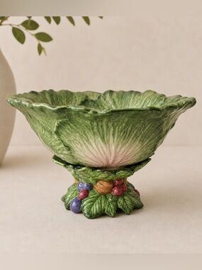 Fitz And Floyd Vintage Cabbage Ceramic Pedestal Bowl
